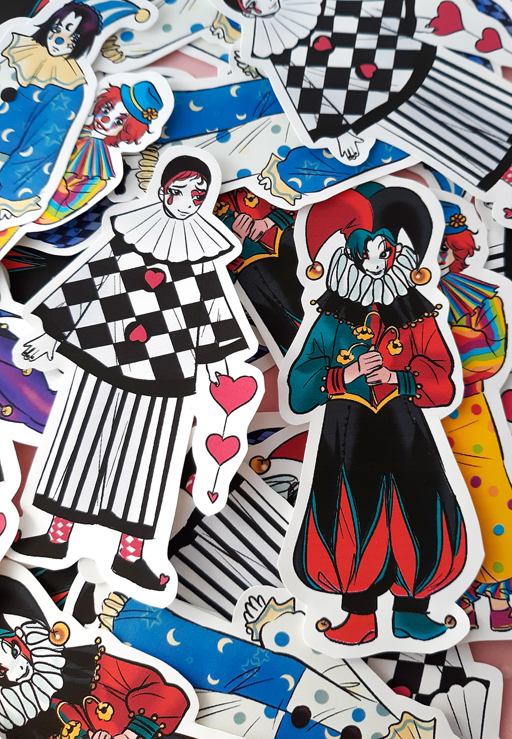 clown sticker, clown stickers, Pierrot, jester, clowncore, clowncore stickers, anime clowncore, anime pierrot, anime jester, anime clown, clown merchandise, clown merch